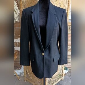 Vintage Classic Black Women's 100% Wool Blazer_12